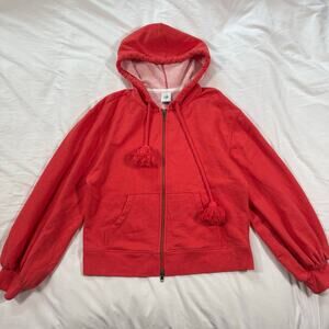 Cabi Deluxe Full Zip Up Hoodie Sweatshirt Balloon Sleeves Tangerine Orange sz M